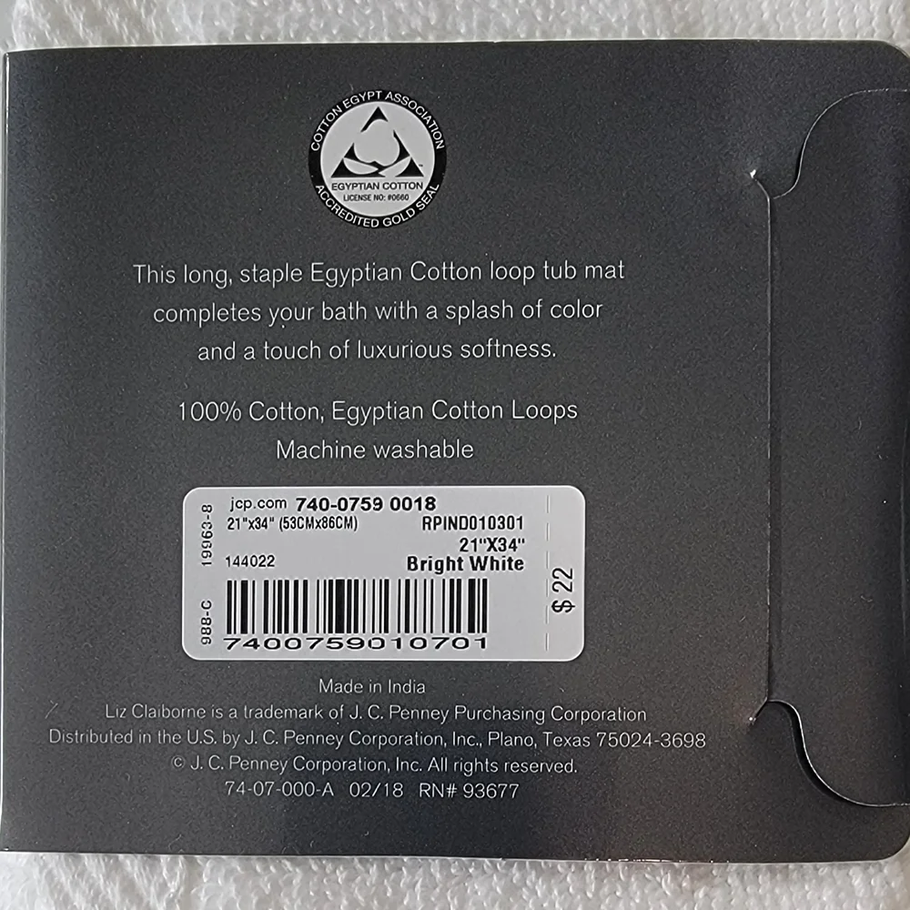 Liz Claiborne Bright White Egyptian Cotton Bath Mat